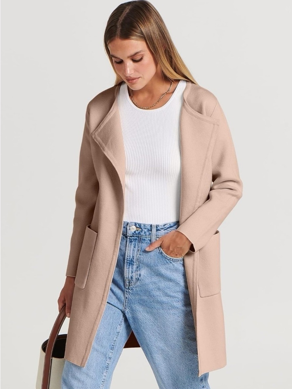 Anrabess Light Blush Pink Open Face Cardigan Size Small